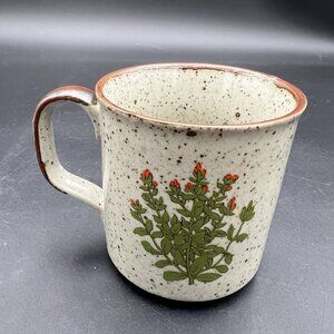 VTG Takahashi Otagiri Orange Wildflower Stoneware Coffee Mug Gray Brown Speckled